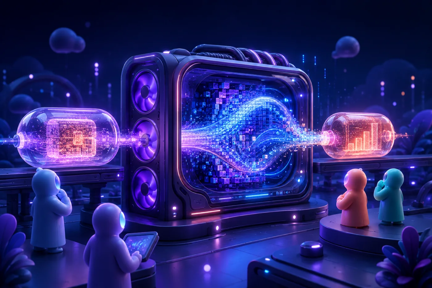 密封数据进入 GPU 完成计算后仍保持密封的全同态加密插画